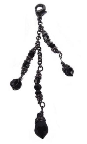 Gun Black Crystal Bead Charm for 6" Gun Black Spiral Ponytail Wraps – Front View