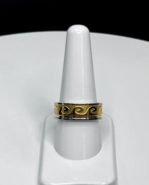 Wave Ring - Stainless Steel Gold Accent Symbol of Balance Jewelry front view