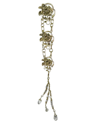 gold rose chain hair accessory with crystal drop strands front view