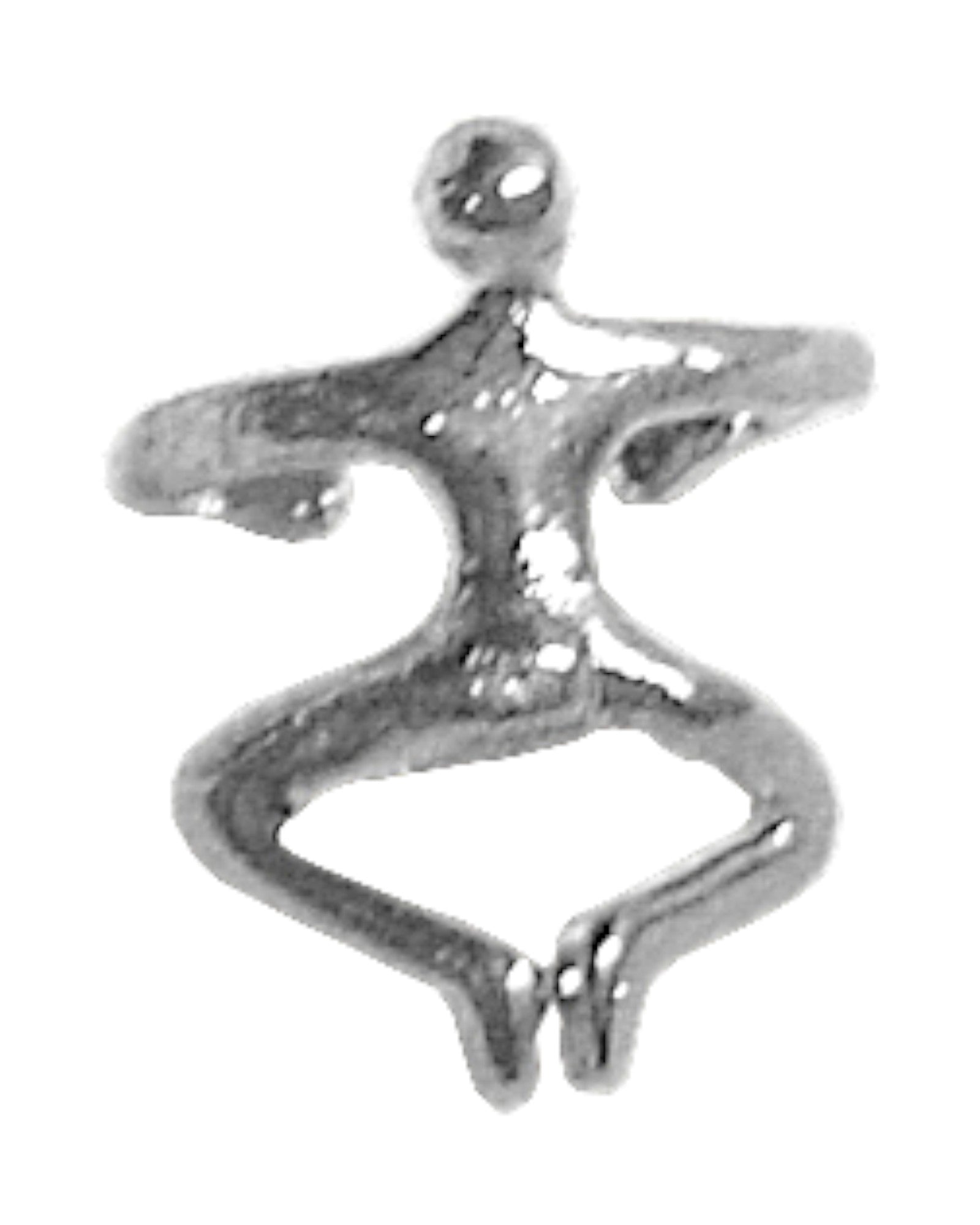 Silver abstract yoga figure pendant charm on white background – minimalist meditation jewelry by Medieval Metal