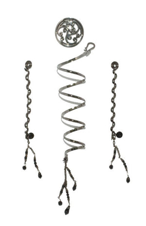 black metal hair accessory set with spiral wrap and dangling charms front view