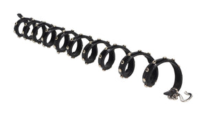 Black Leather Ponytail Wrap with Rivets – 12" Biker Hair Accessory side view