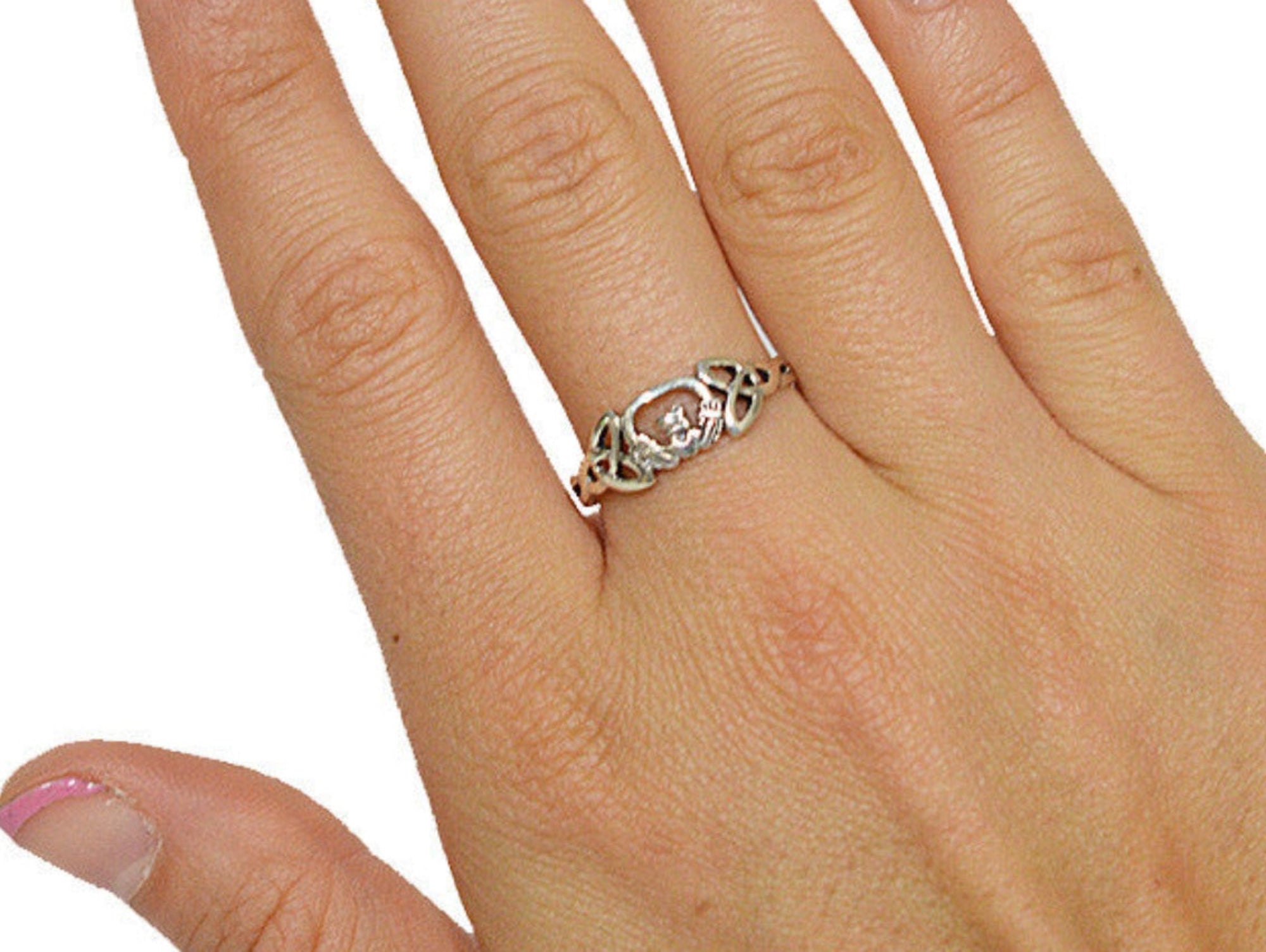 Sterling silver Claddagh crown ring, front view