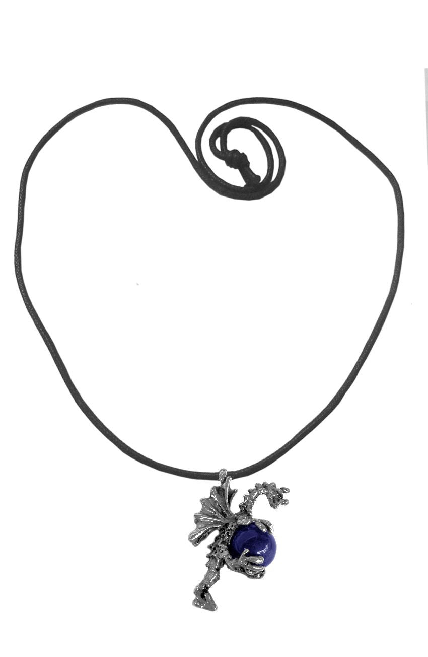 Dragon Holding Magic Ball Silver Necklace – Fantasy Jewelry front view