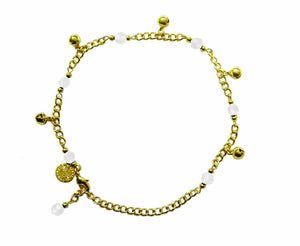 Gold Anklet with Bells & Beads – Adjustable Boho Foot Jewelry front view