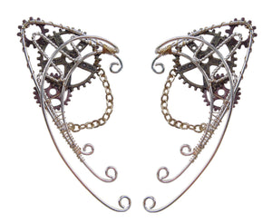 Steampunk gear elf ear cuffs, adjustable, back view