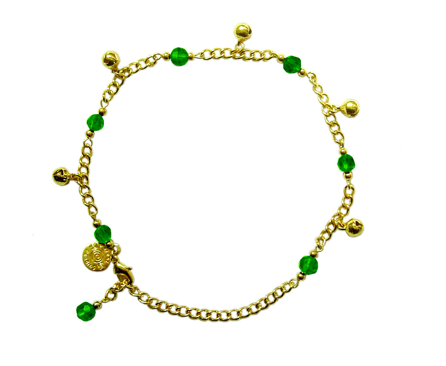 Gold Anklet with Bells & Beads – Adjustable Boho Foot Jewelry front view