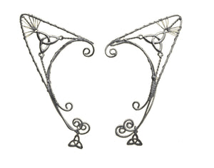 silver trinity knot elf ear cuff earrings non piercing wire wrap ear jewelry front view