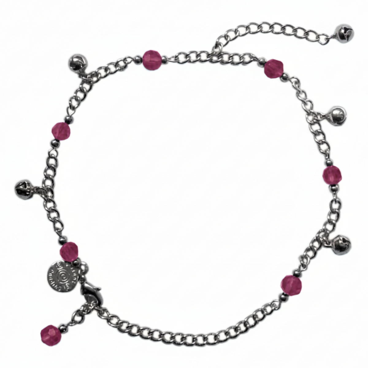 Silver beaded anklet with dangling charms, boho foot jewelry