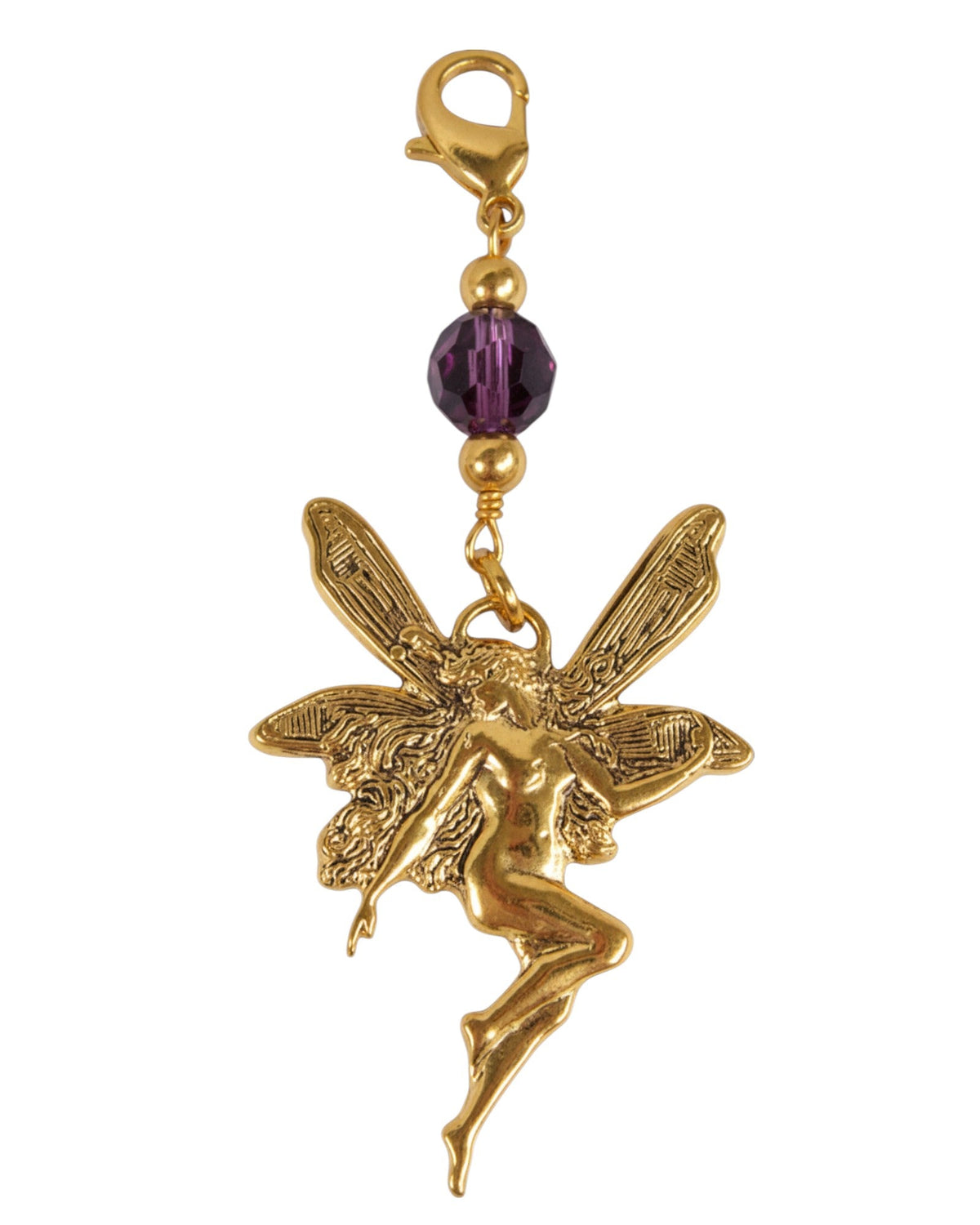 Large gold fairy hair charm with purple bead – decorative ponytail accessory