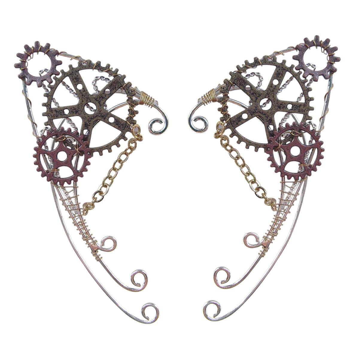 Steampunk elf ear cuffs with gear details fantasy ear jewelry