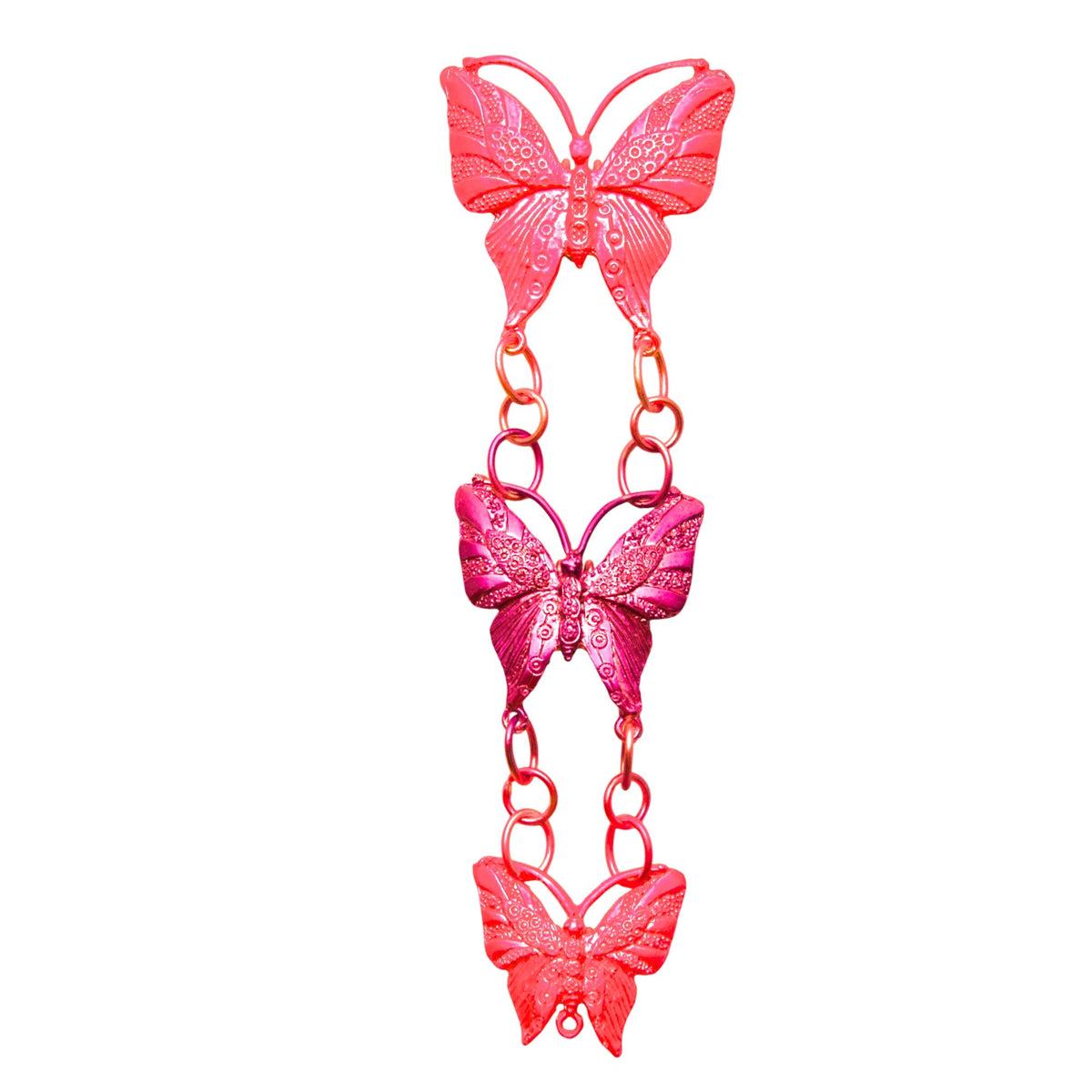 Pink butterfly hair armor metal ponytail accessory with linked butterfly design