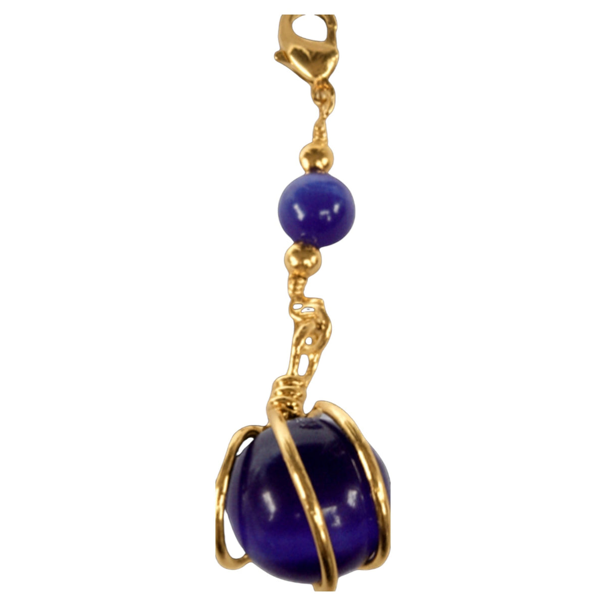 Small gold hair charm with purple stone bead and wire cage setting