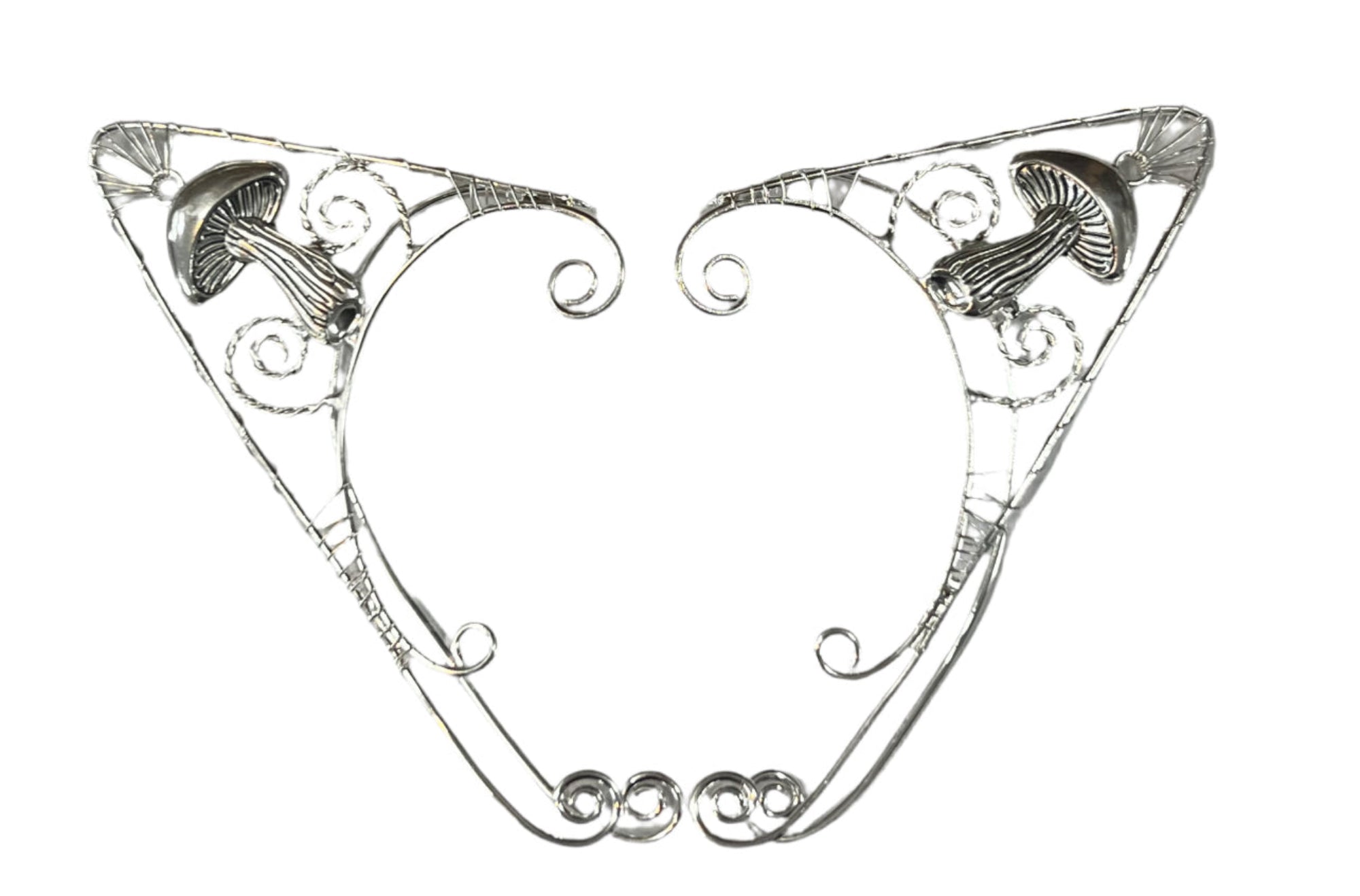 Silver Mushroom Elf Ear Cuffs – Lightweight Non-Piercing Jewelry front view