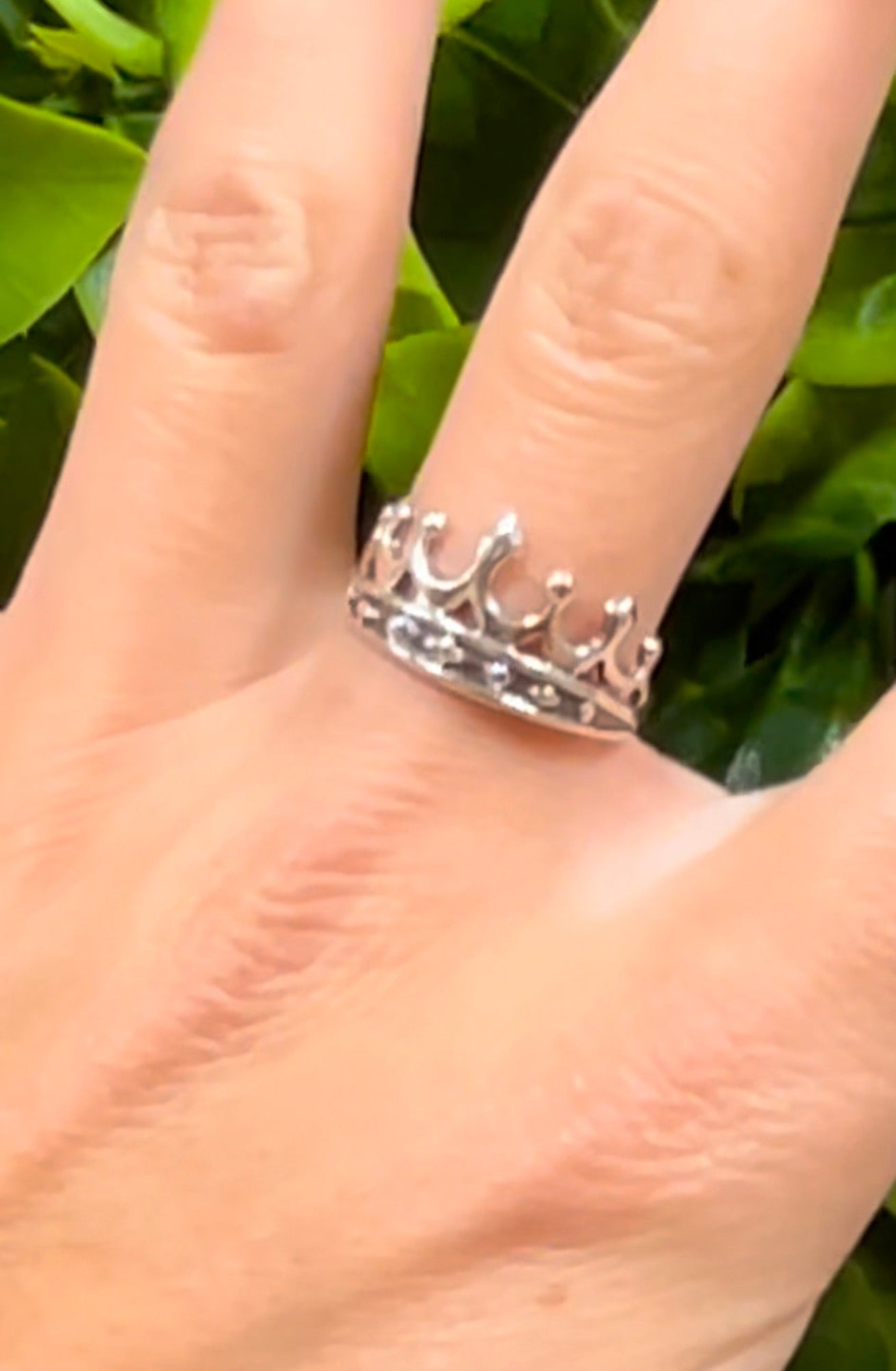 Model wearing sterling silver crown ring