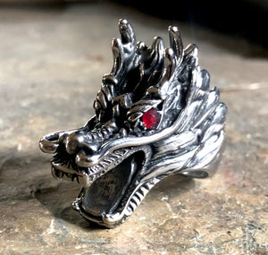 Dragon Bottle Opener Ring - Stainless Steel Red Eye Jewelry front view