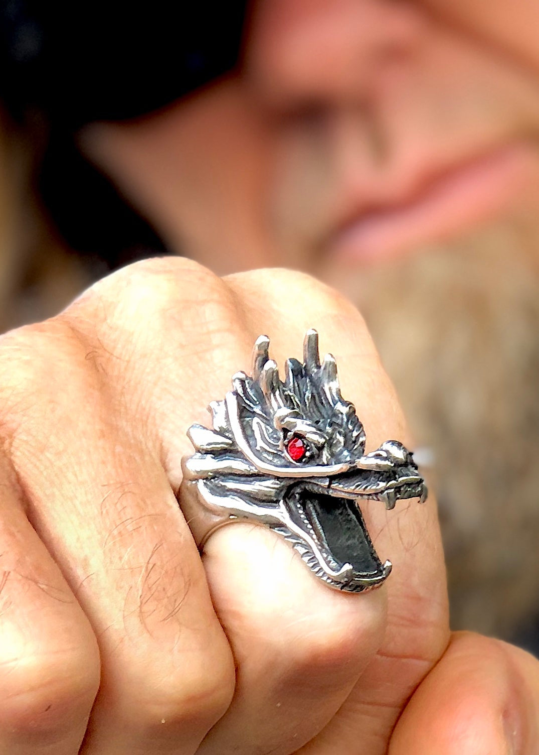 Dragon Bottle Opener Ring - Stainless Steel Red Eye Jewelry styled for festival 
