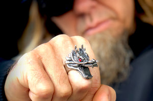 Dragon Bottle Opener Ring - Stainless Steel Red Eye Jewelry styled for festival 