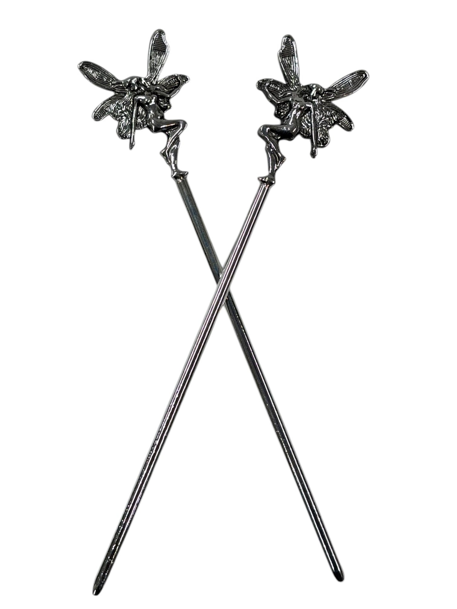 black fairy hair sticks winged fairy design decorative gothic hair pins front view