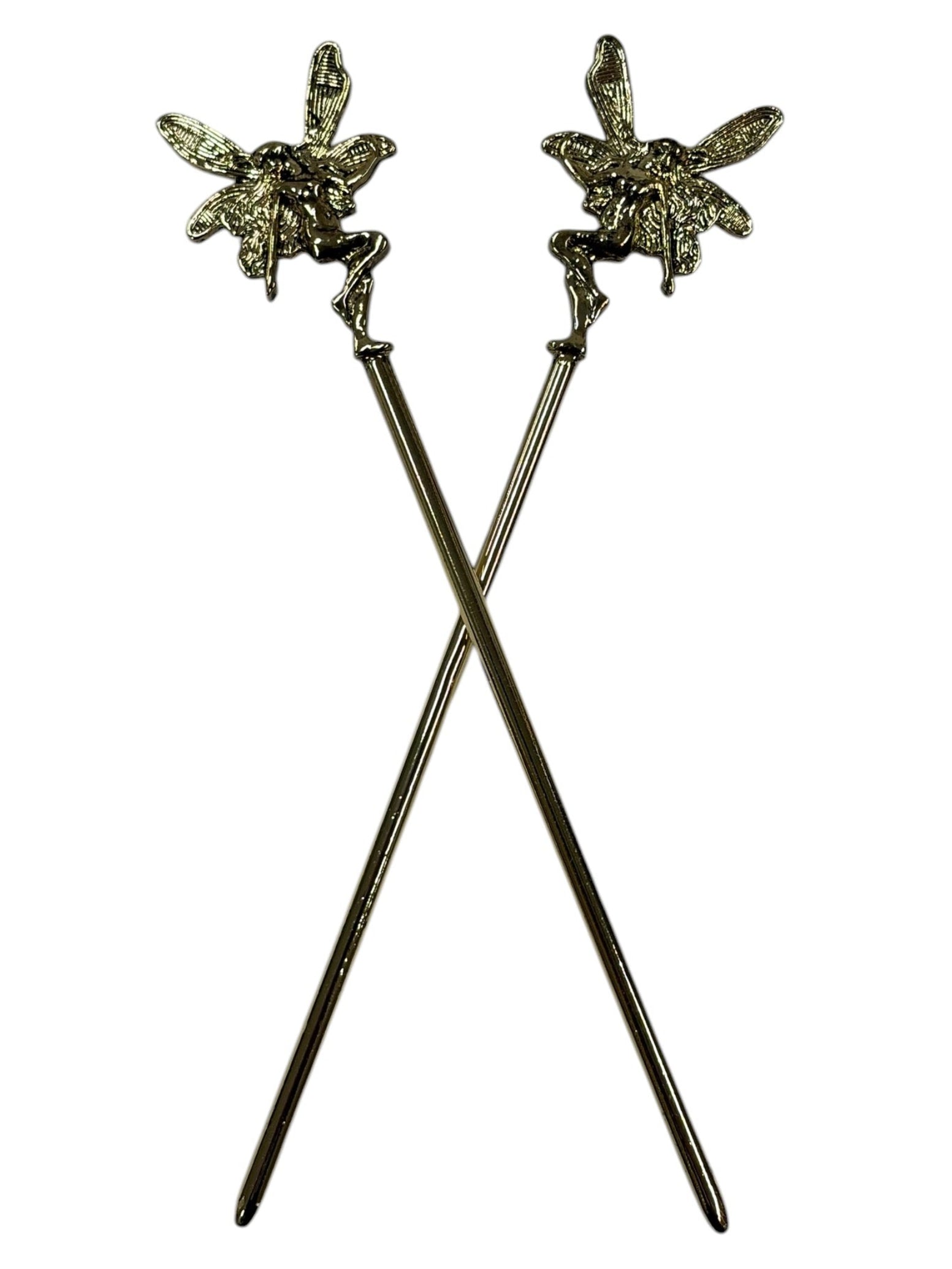 gold winged fairy hair sticks decorative fantasy hair pins front view