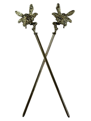 gold winged fairy hair sticks decorative fantasy hair pins front view