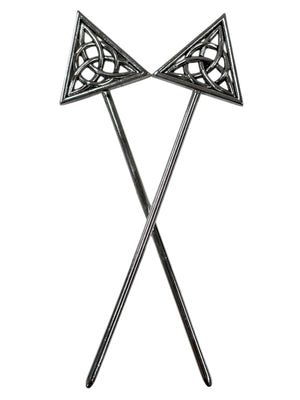 celtic knot hair sticks triangular design black metal hair pins crossed front view