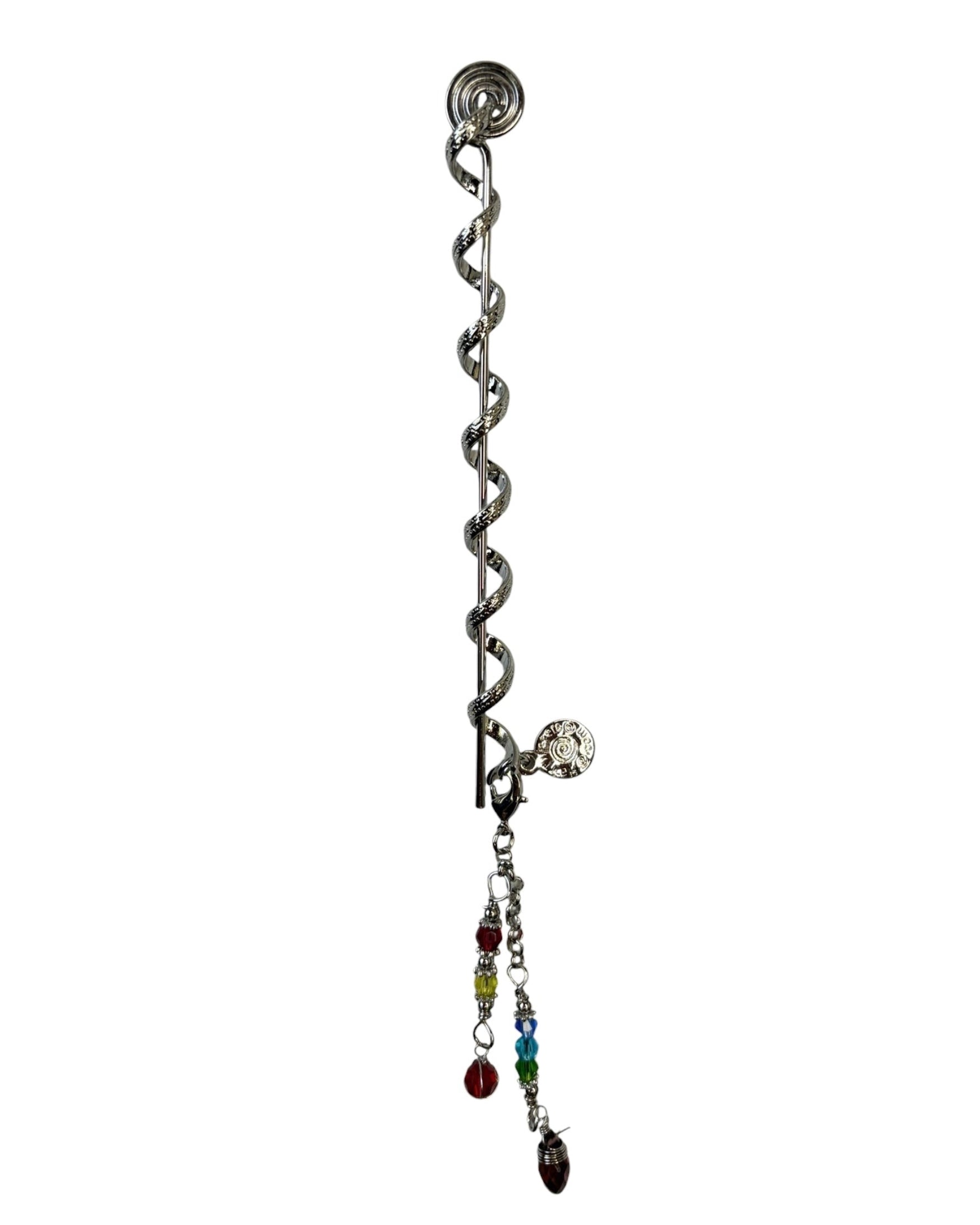Silver 4-Inch Spiral Hair Twister Hair Wrap with Multicolor Bead Charm – Front View