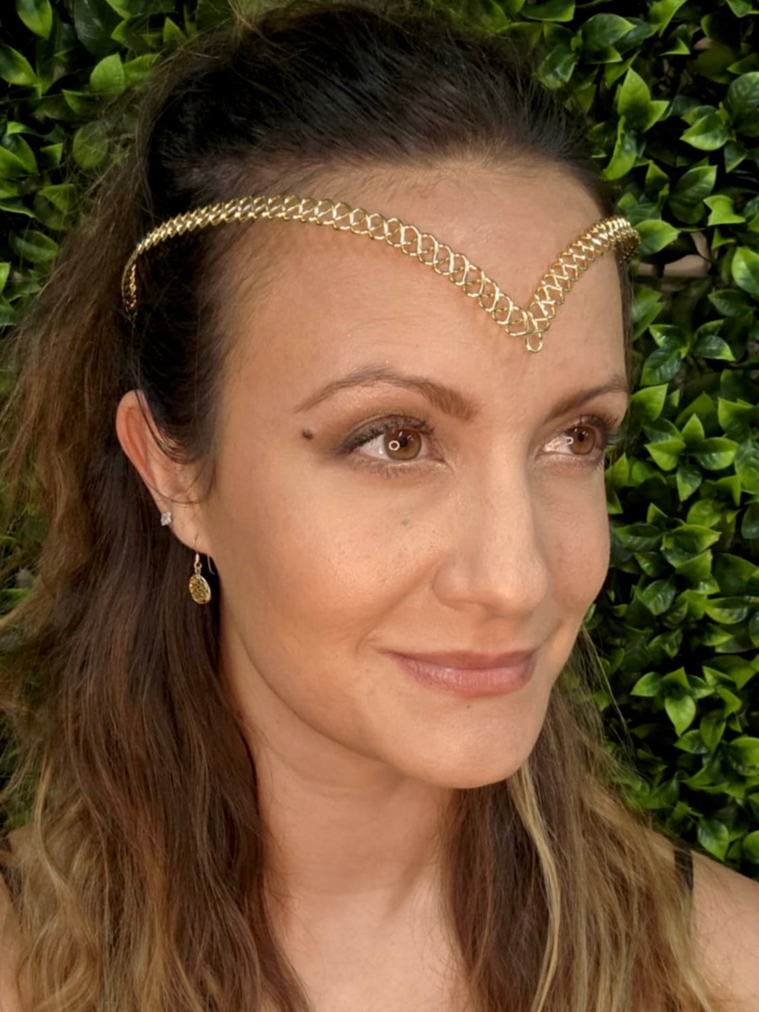 Model wearing Braided Crown - 14" Gold Wire Festival & Wedding Headpiece