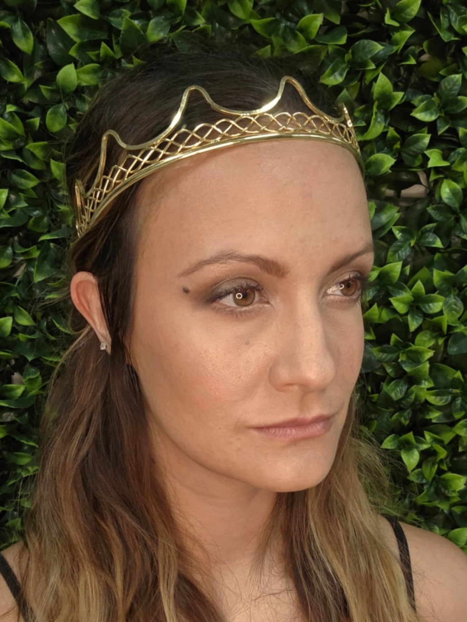 Model wearing Royal Crown - Gold Regal Headpiece Elegant Boho Accessory