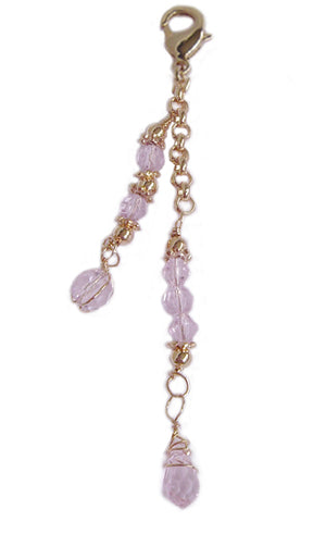 Gold bead charm with pink crystal beads for Hair Twisters and Spiral Hair Wraps, product view on white background.