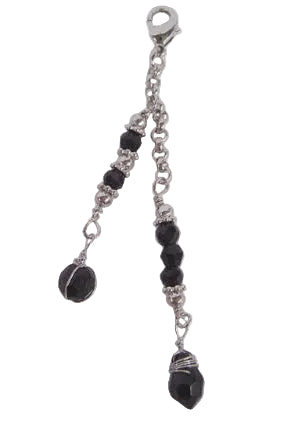 Silver charm with black faceted crystal beads and dangling teardrop crystal accent for Hair Twisters and hair accessories.
