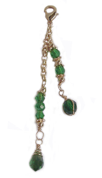 Green Crystal Bead Charm for Gold Spiral 6" Hair Twisters – Front View