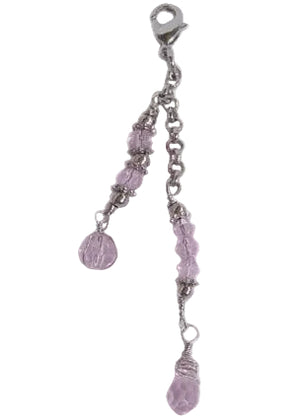 Silver charm with pink faceted crystal beads and dangling teardrop crystal accent for Hair Twisters and hair accessories.