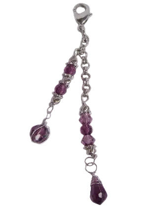 Silver charm with purple faceted crystal beads and dangling teardrop crystal accent for Hair Twisters and hair accessories.