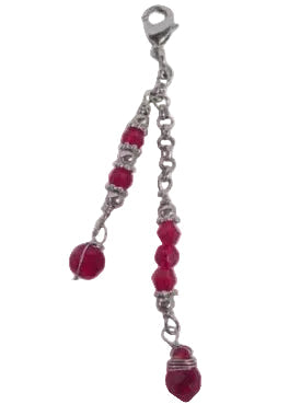 Silver charm with red faceted crystal beads and dangling teardrop crystal accent for Hair Twisters and hair accessories.