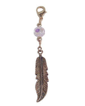Gold feather hair charm with clear bead for ponytail wraps