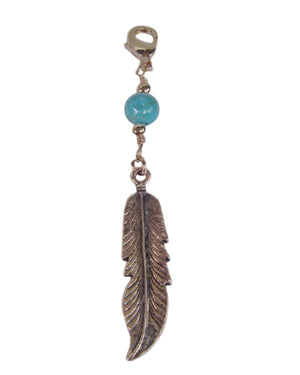 gold feather charm with turquoise bead mini hair accessory front view