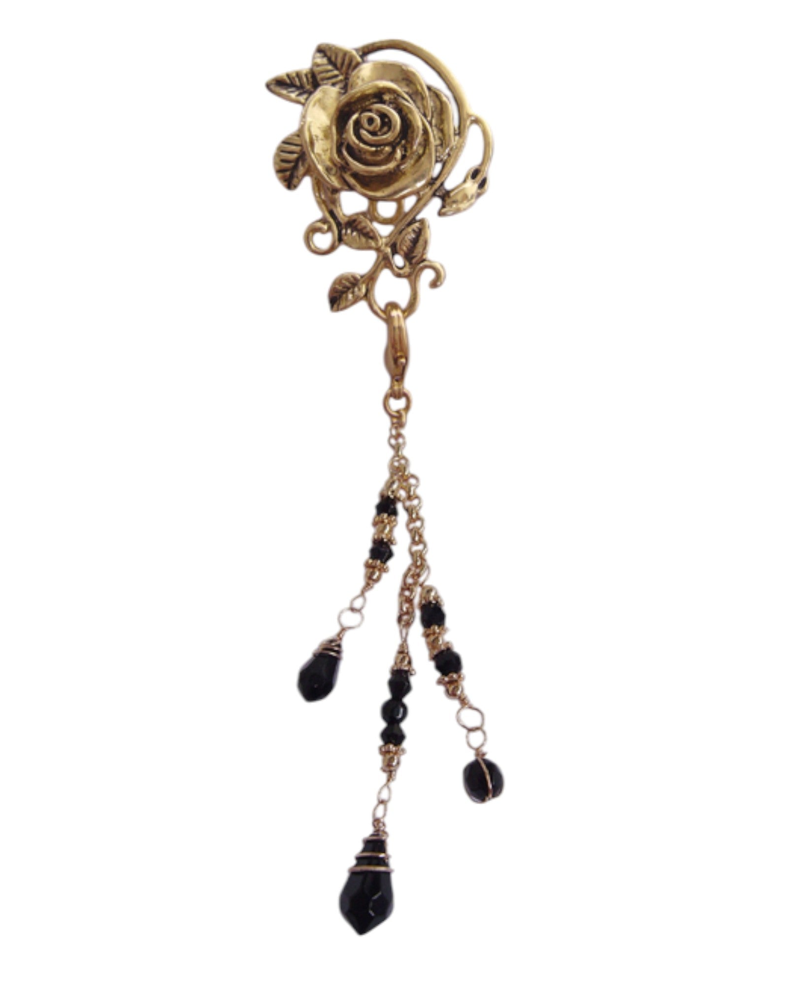 Hair Hook – Gold Rose with Bead Charm Ponytail Holder | Festival & Boho Hair Accessory by Medieval Metal