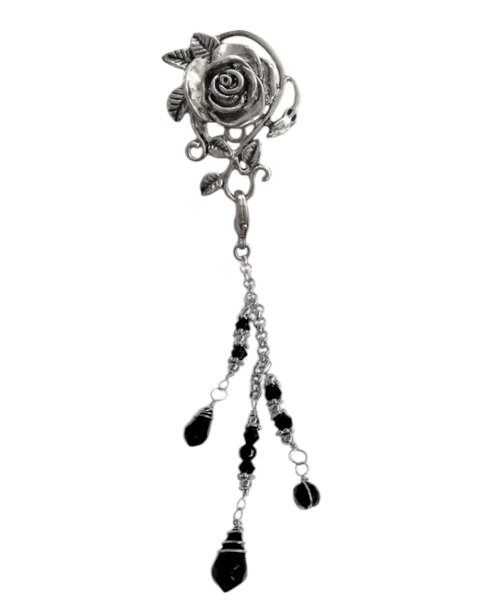 Hair Hook – Silver Rose with Bead Charm Ponytail Holder | Festival & Boho Hair Accessory by Medieval Metal