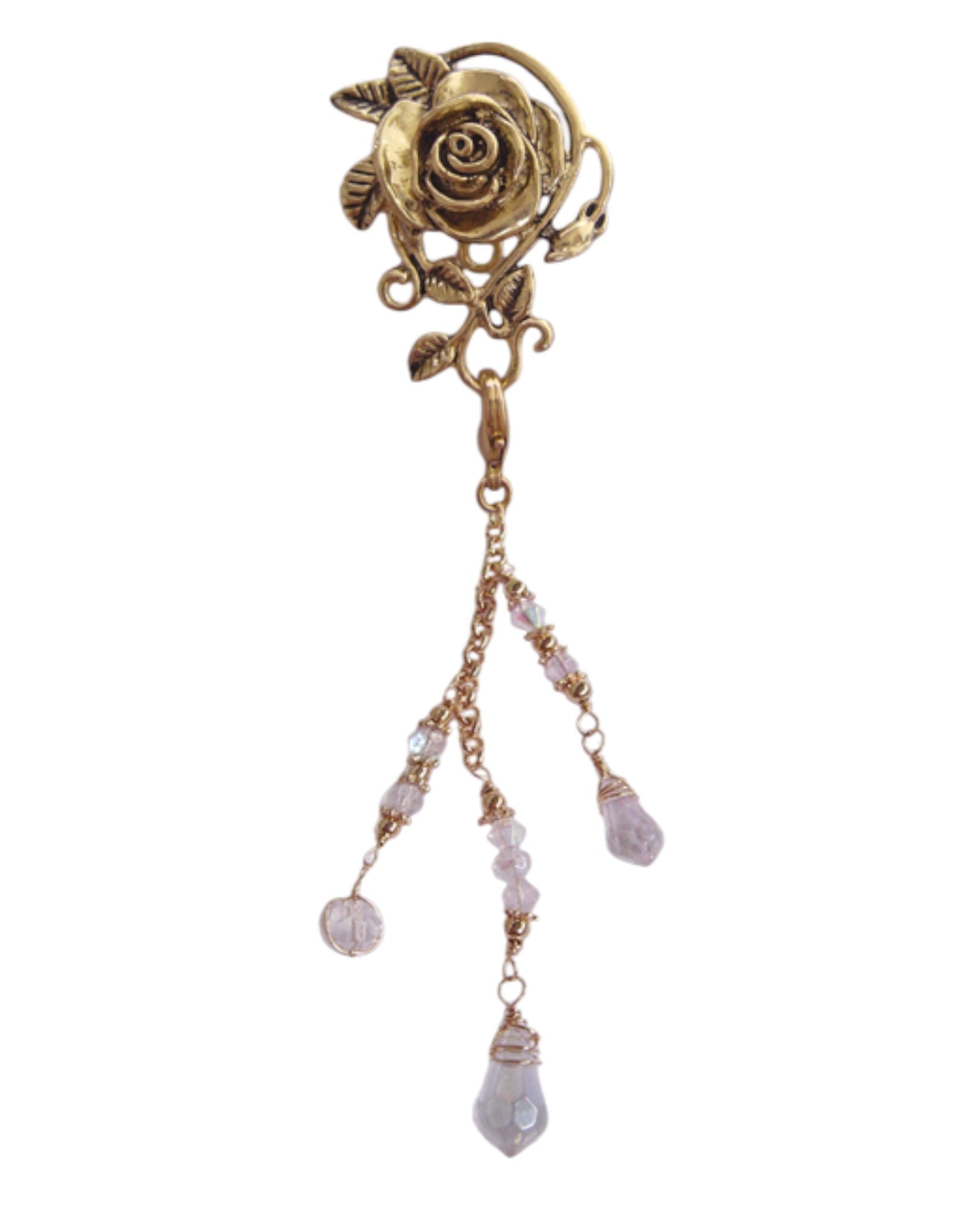 Hair Hook – Gold Rose with Bead Charm Ponytail Holder | Festival & Boho Hair Accessory by Medieval Metal