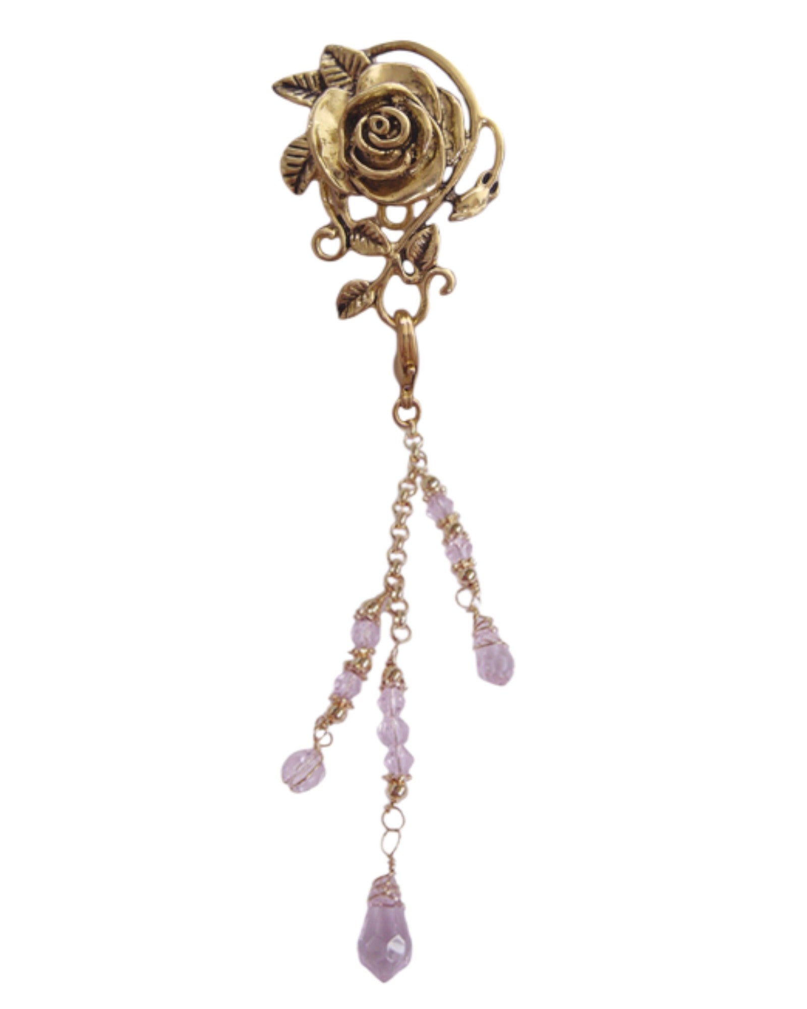 Hair Hook – Gold Rose with Bead Charm Ponytail Holder | Festival & Boho Hair Accessory by Medieval Metal