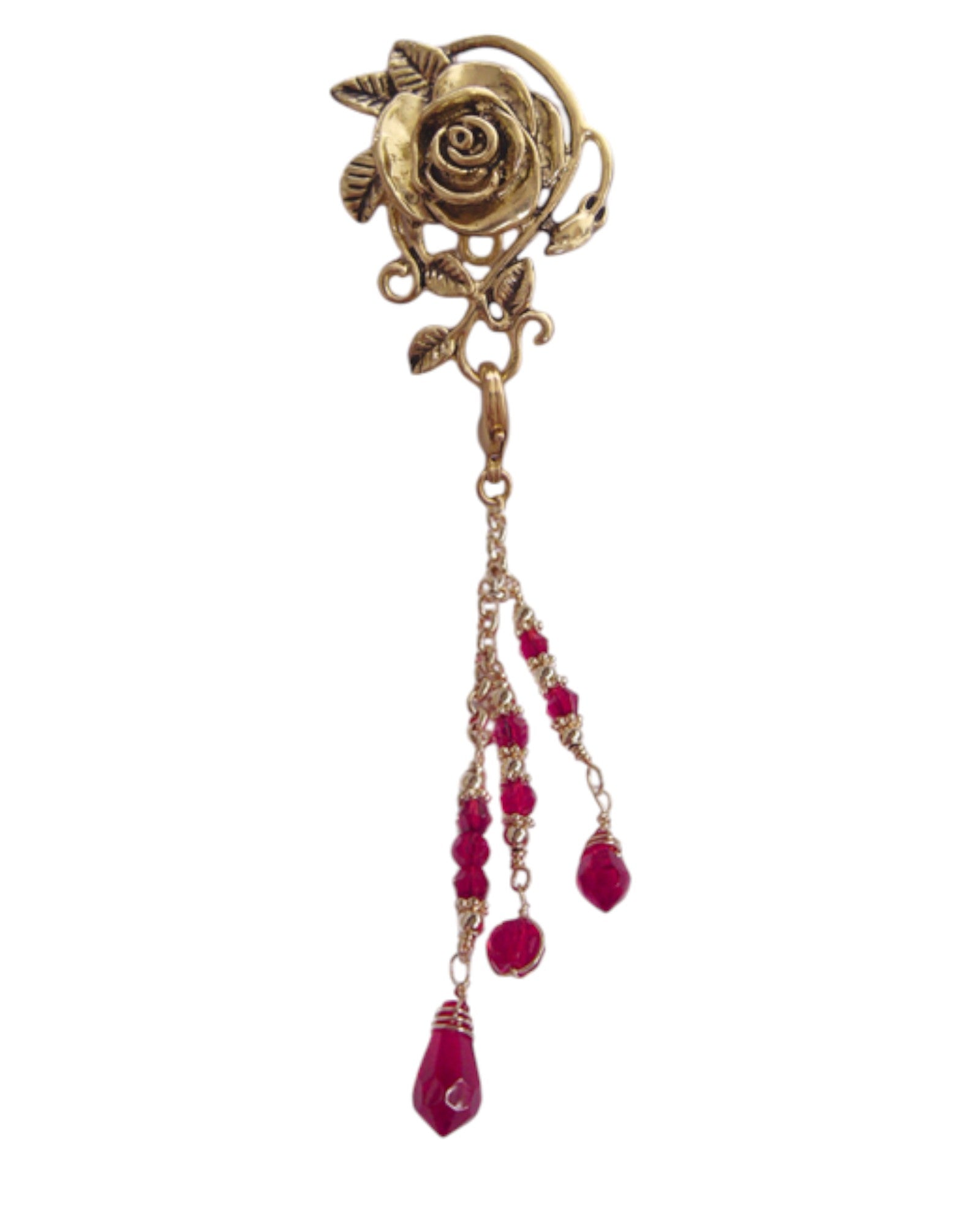 Hair Hook – Gold Rose with Bead Charm Ponytail Holder | Festival & Boho Hair Accessory by Medieval Metal