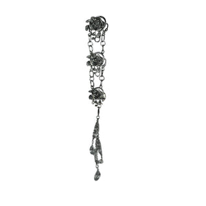 Antique silver rose hair armor ponytail holder with chain and dangling teardrop charms