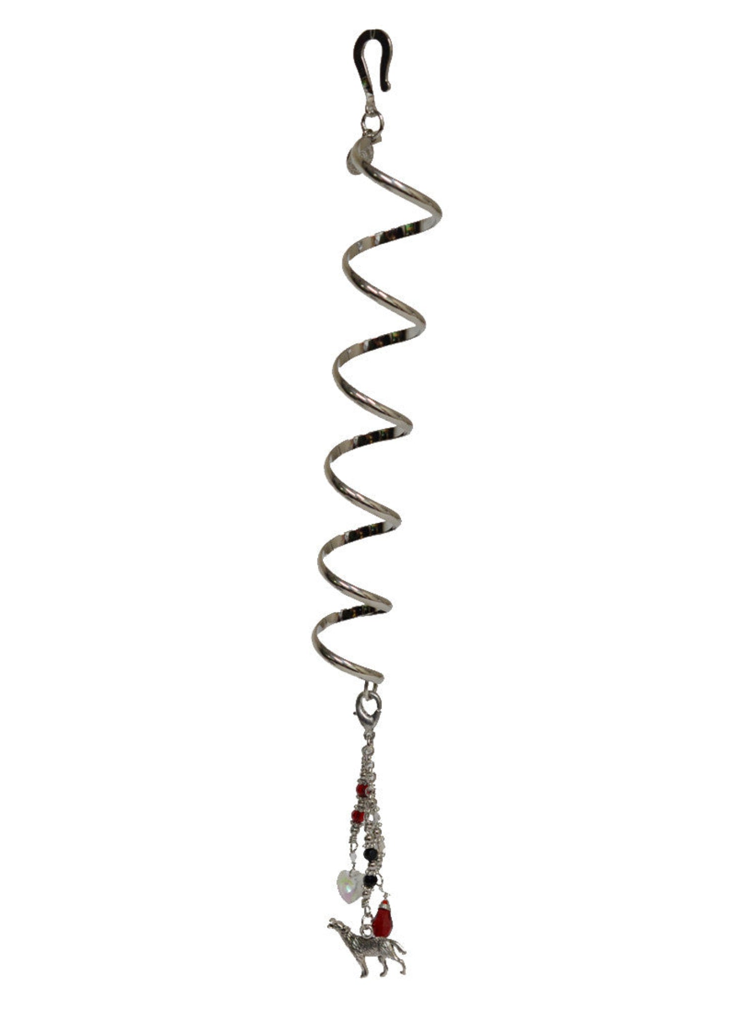 Silver Wolf Love Hair Charm - Beaded Ponytail Accessory front view