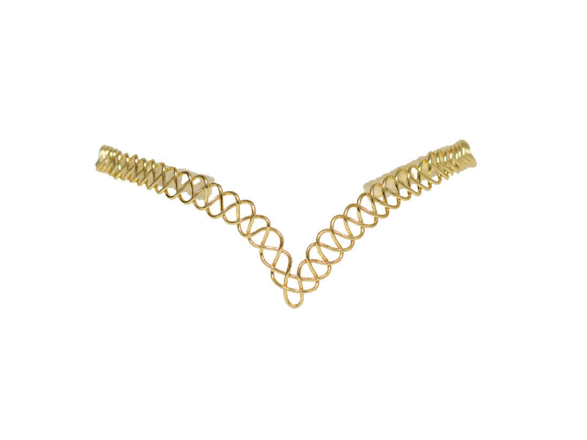 Gold braided wire crown headpiece with open V-shaped circlet design