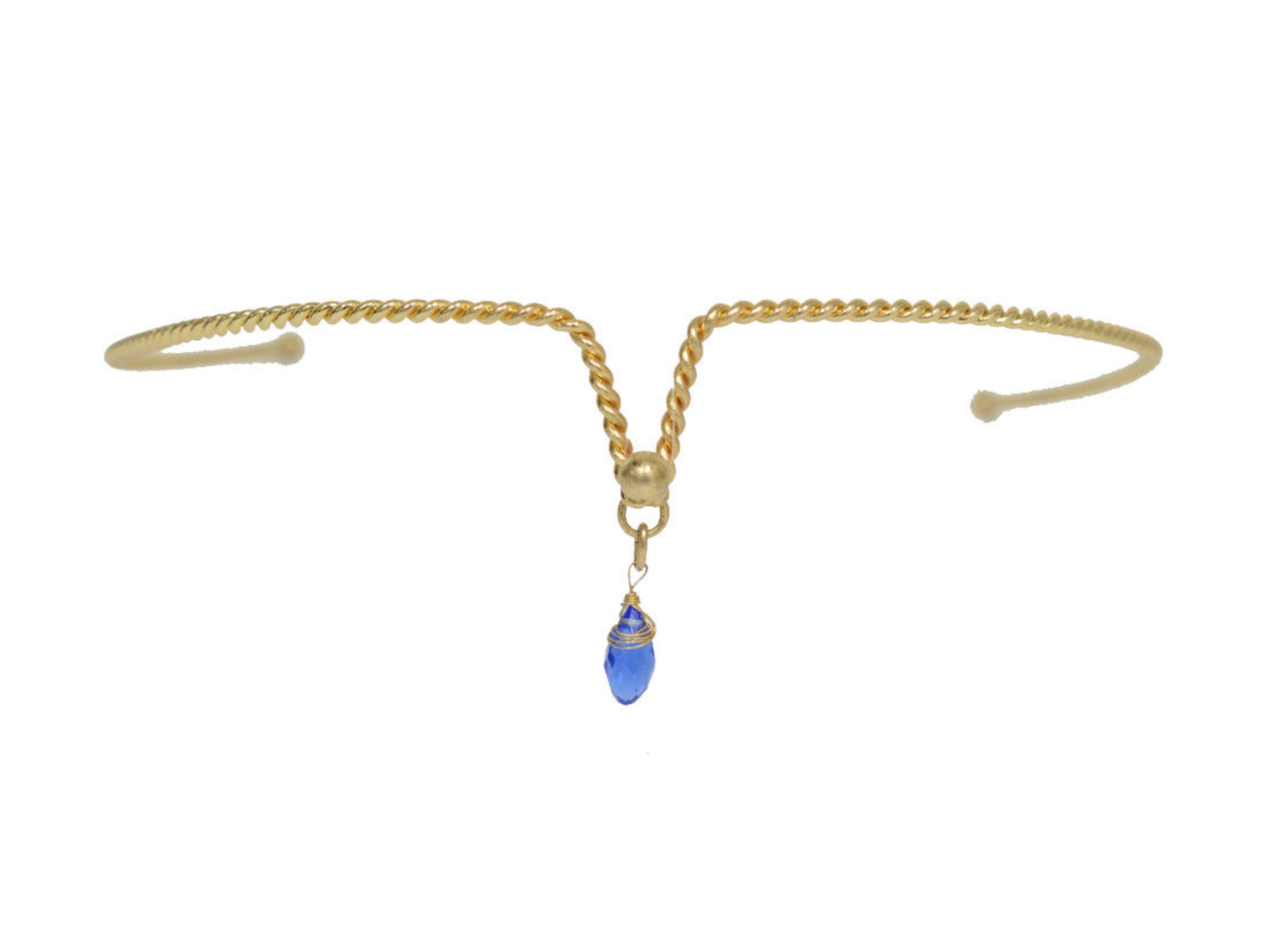 Dewdrop Crown - Gold Wire Band with Crystal Accent front view