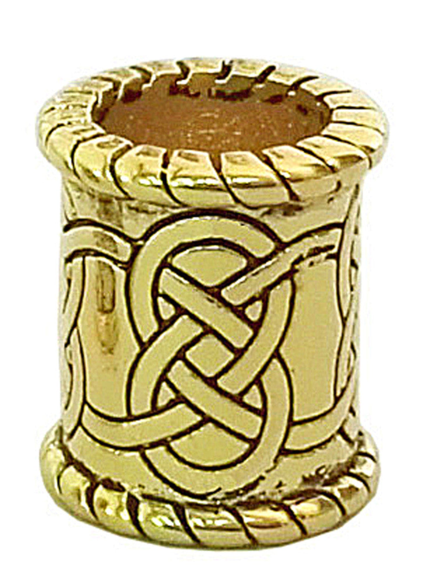 Celtic Strength Hair Bead - Wide 14k Gold Overlay Viking Jewelry front view