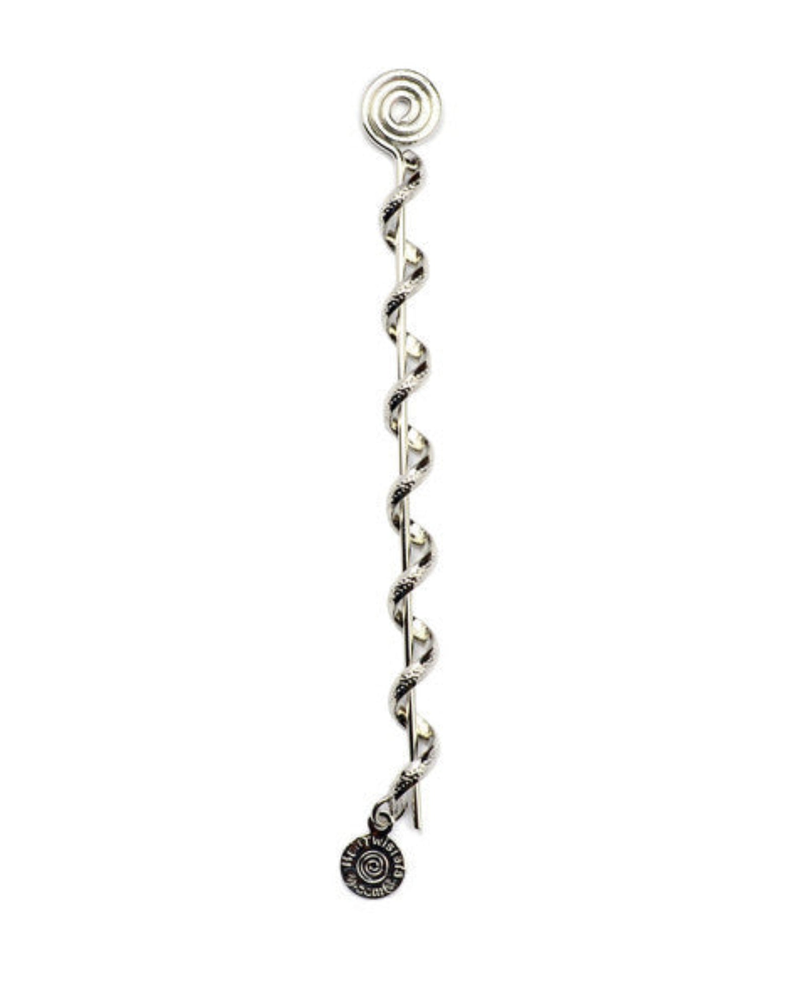 Silver 4-Inch Spiral Hair Twister with Charm – Front View