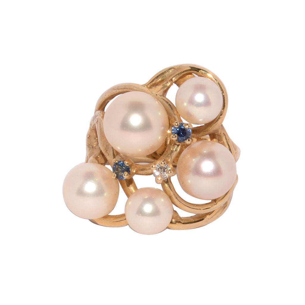 Pearl, Sapphire, Diamond Ring