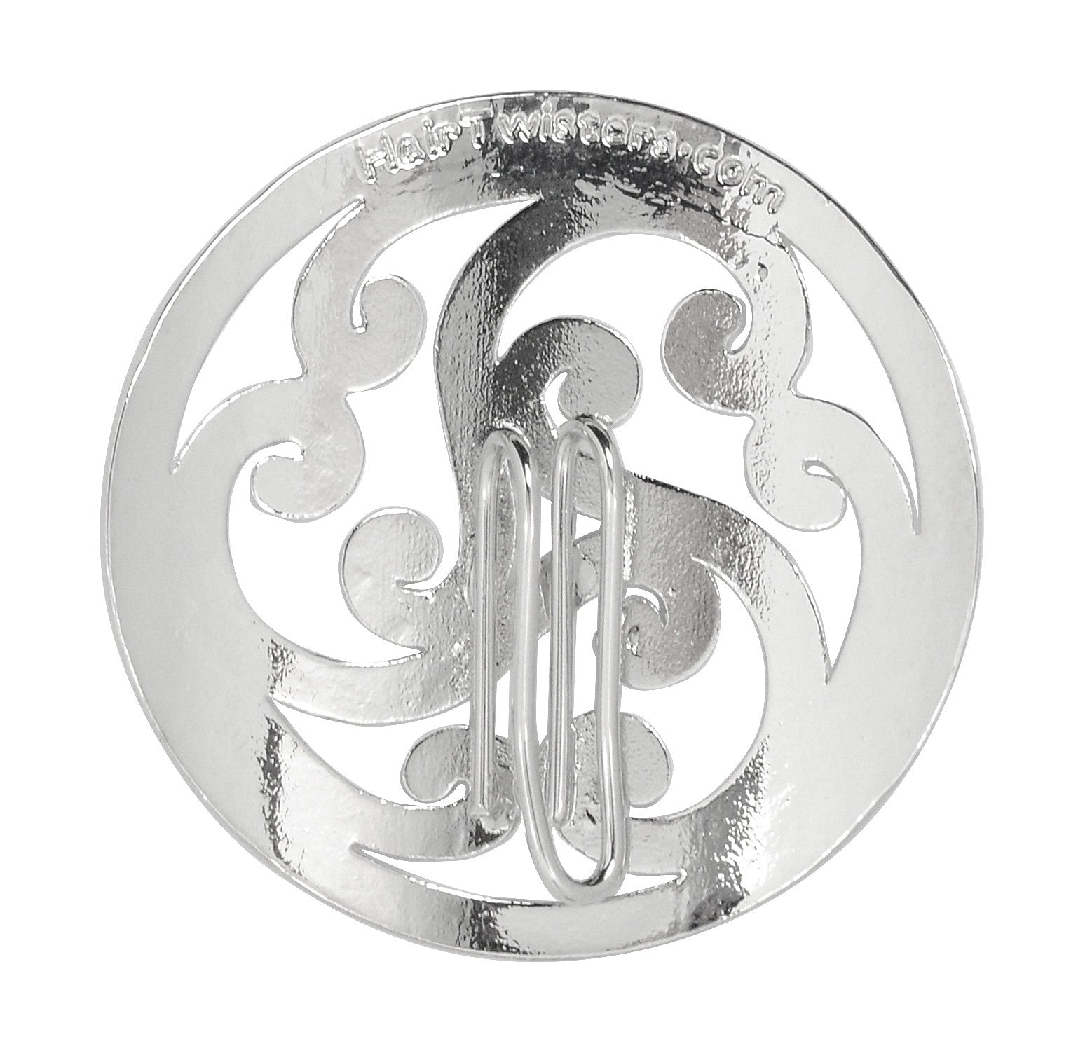 Back view of Silver Celtic Hair Hook with knot design, lightweight ponytail holder